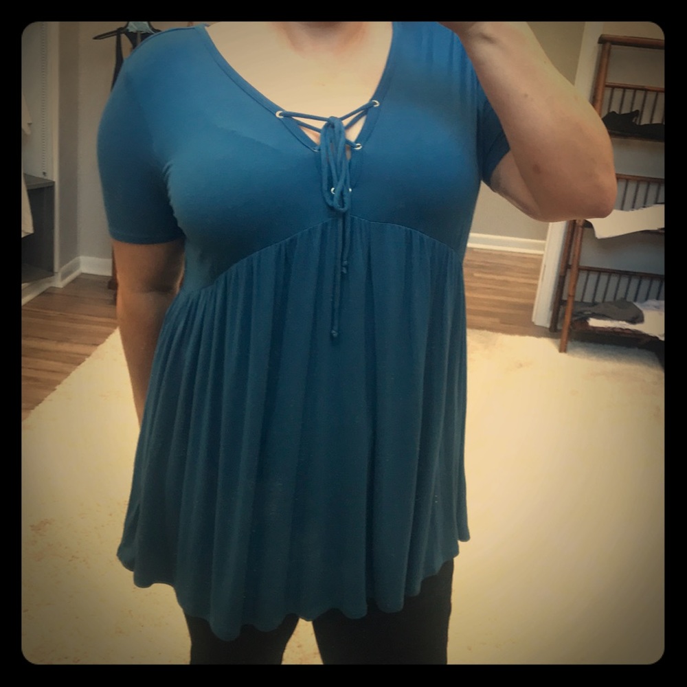Plus size baby doll lace up top